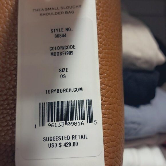 Brand New Tory Burch Small Thea Slouchy Brown Pebbled Leather Shoulder Bag $428 - Picture 3 of 3